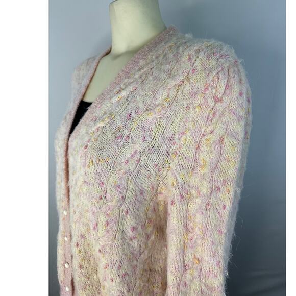 American vintage OOAK hand knit Mohair cardigan in shades of pink size medium - Picture 6 of 12